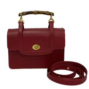 GUCCI Red Leather Bamboo Shoulder Bag